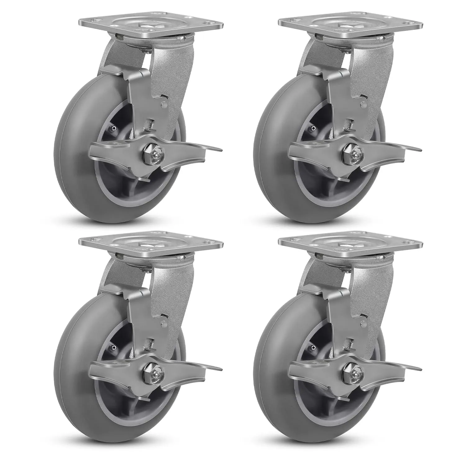 6" x 2" Heavy Duty Casters - 2000 LB Capacity- Thermoplastic Rubber Wheels(Crown Tread)- Caster Wheels for Furniture Platform Trucks Workbench (4 Pack Brake)