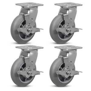 6" x 2" Heavy Duty Casters - 2000 LB Capacity- Thermoplastic Rubber Wheels(Crown Tread)- Caster Wheels for Furniture Platform Trucks Workbench (4 Pack Brake)
