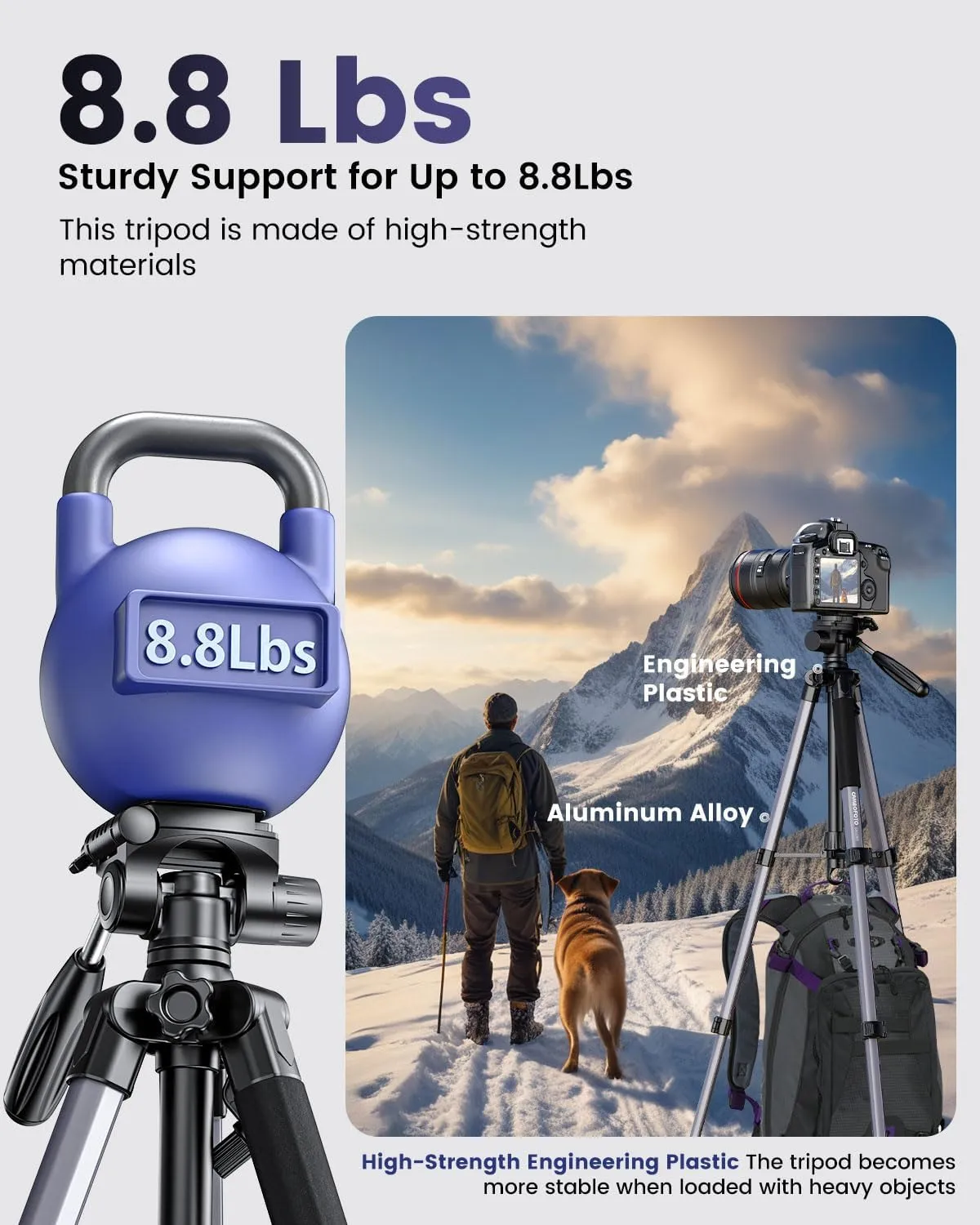 74"-Camera-Tripod, Professional Aluminum Tripod Stand, Head and Leg for Mirrorless Camera/DSLR/Cell Phone/Camcorder/GoPro, with Phone Holder and Travel Bag (Gunmetal Gray)