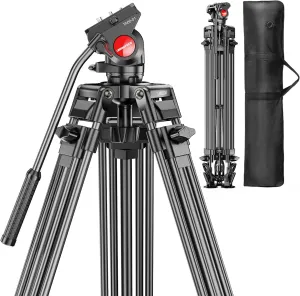 74" Video-Tripod-with-Fluild-Head, Professional Aluminum Heavy Duty Film Tripod Stand for Canon Nikon DSLR/SLR Camera Camcorder Telescope Bnoculars (Weight 9.1 lbs, Max Load 20 lbs)
