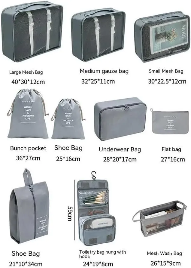 7/8/9/10 Pcs Set Travel Organizer Storage Bags Suitcase Packing Cubes Set Cases Portable Luggage Clothes Shoe Tidy Pouch Folding(10 pcs beige)