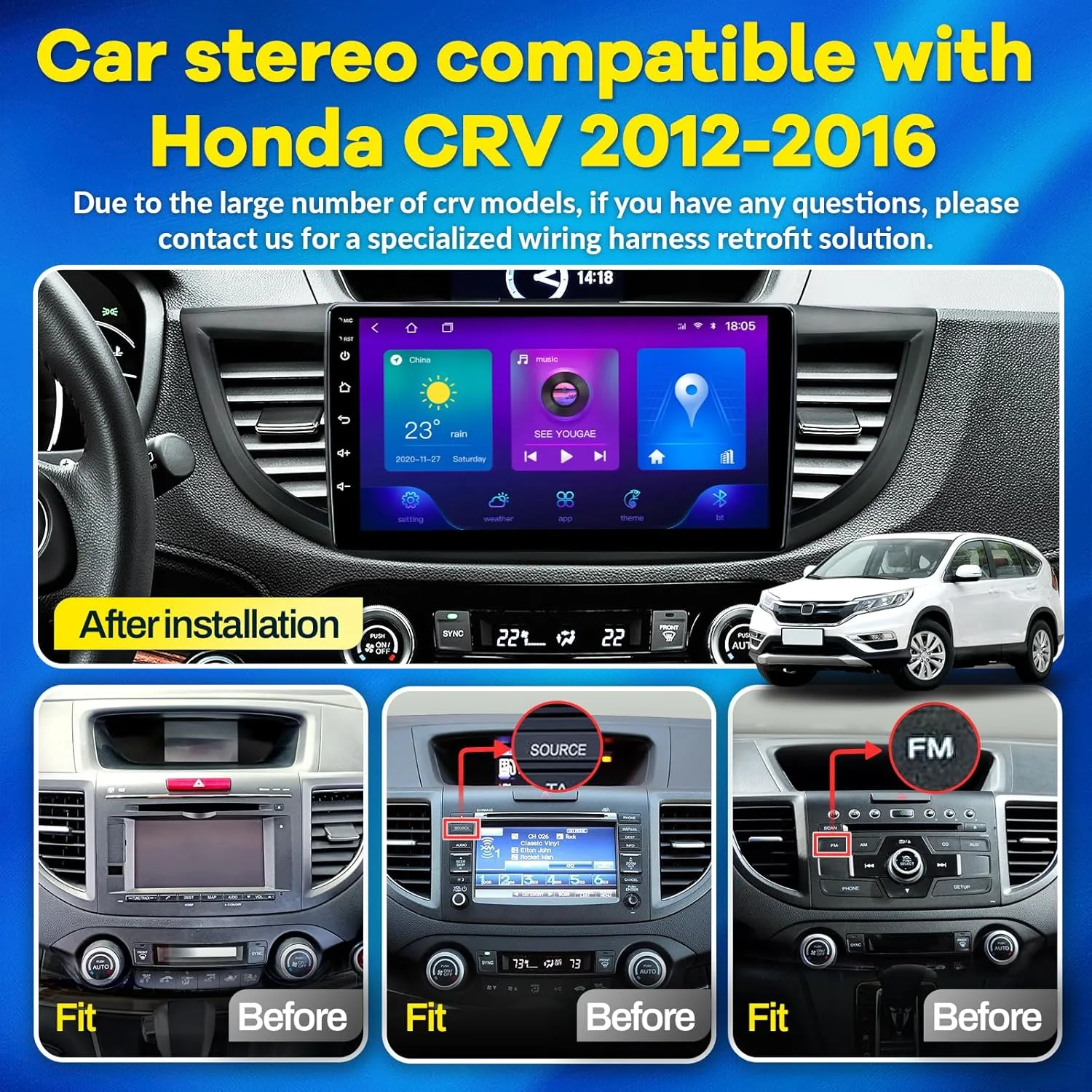 8 Core Car Radio for Honda CRV 2012-2016 5Ghz WiFi 10 Inch Touch Screen Car Stereo with Wireless Carplay Android Auto Bluetooth 48 EQ DSP SWC GPS Navigation Mirror Link Backup Camera 4 64 GB