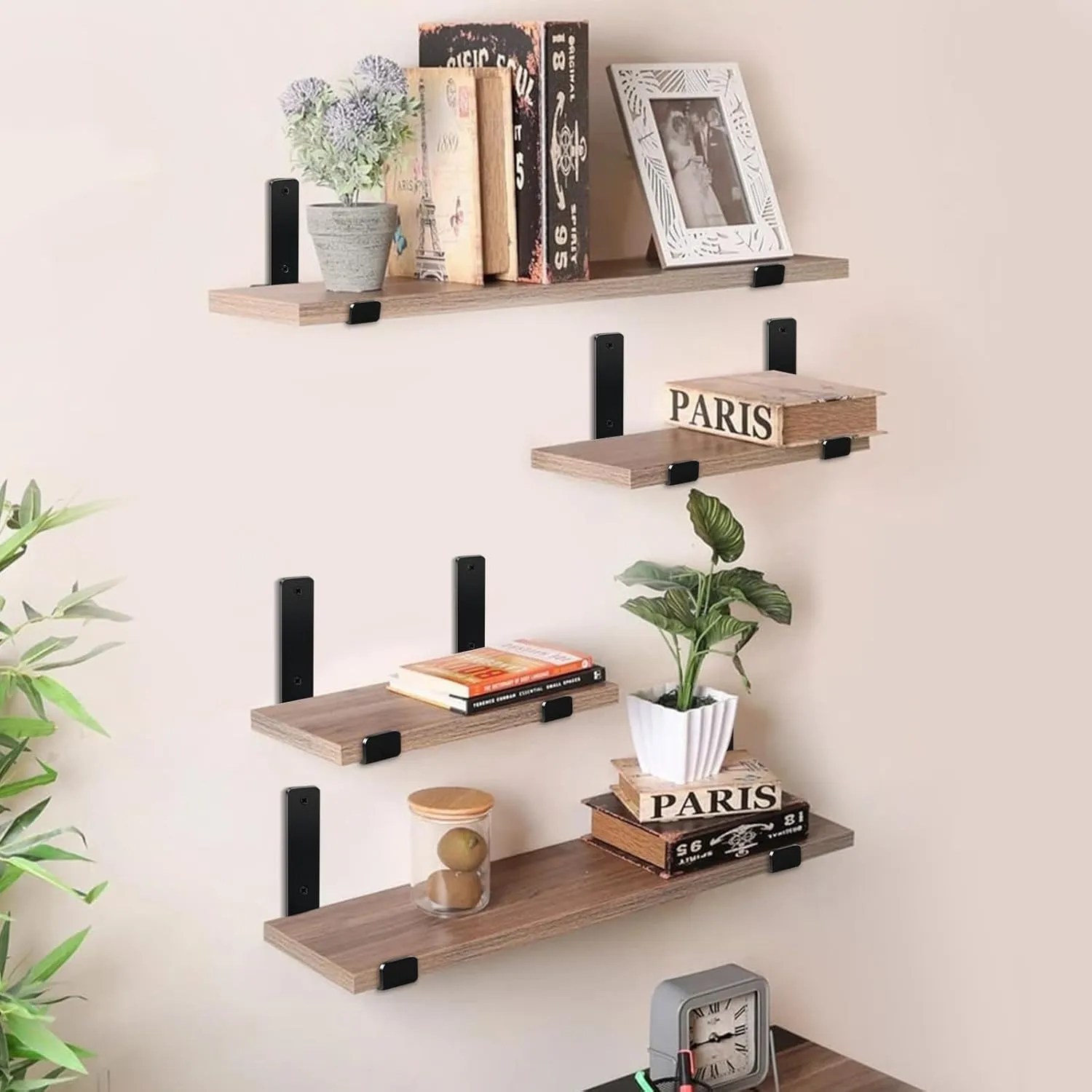8 Pack - 7.25" L x 4" H x 1.5" W J Lip Shelf Brackets Rustic Farmhouse Iron Wall Floating Shelf Bracket Metal Shelf Bracket Industrial Shelf Supports with Screws Black