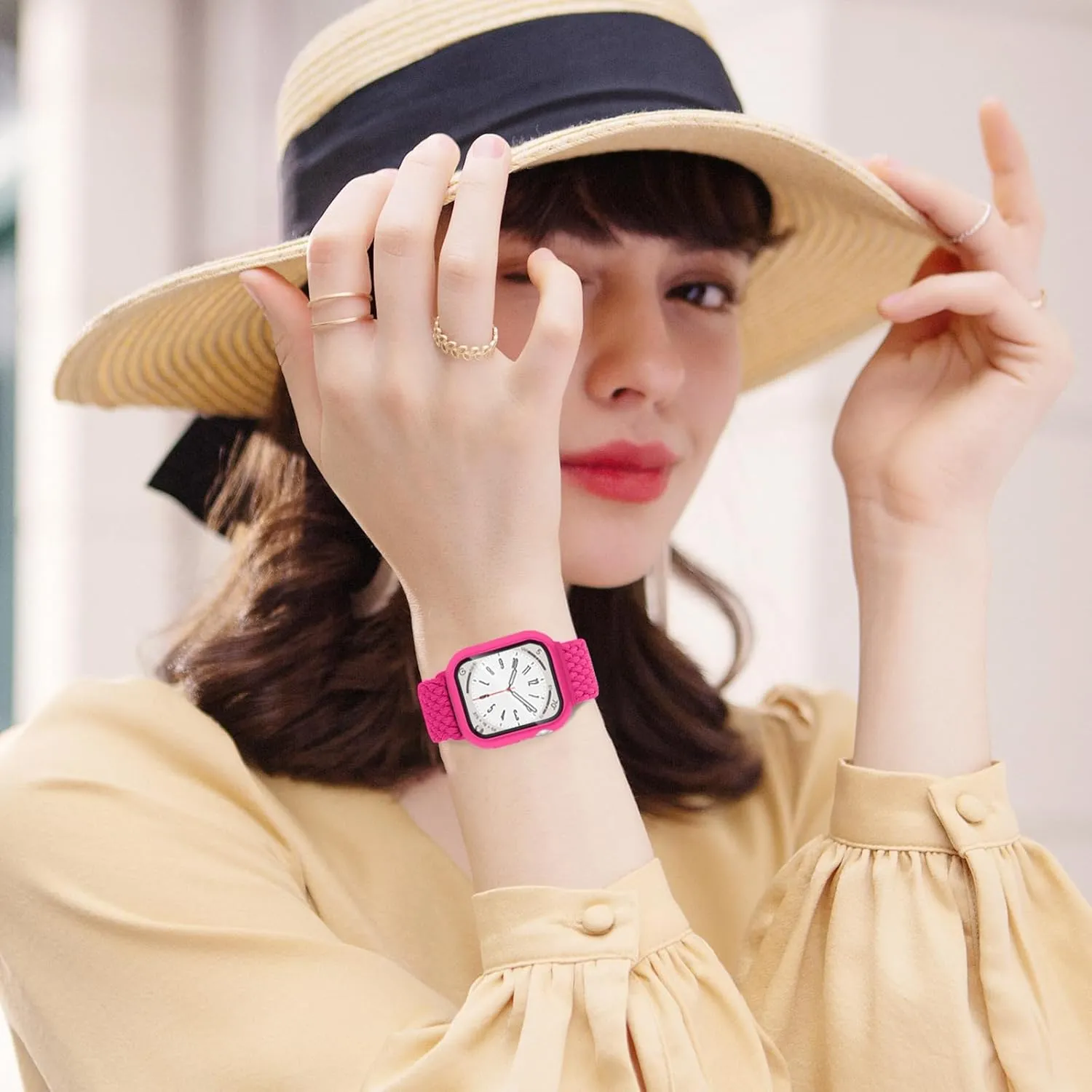 8 Pack Braided Solo Loop Compatible with Apple Watch Band 40mm 41mm 42mm 44mm 45mm 46mm, Nylon Band with Screen Protector Case&Storage Organizer for Apple Watch S10/9/8/7/6/se/se 2nd/5/4