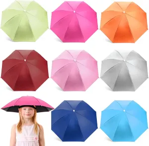 8 Pack Umbrella Cap, 27 Inch Hands Free Head Umbrella with Elastic Band, Folding Waterproof Sunhat for Beach Hiking, Camping, Gardening, Multicolor