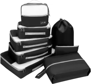8 Set Packing Cubes for Travel (L,M,S,XS)-Suitcases Organizer Set for Travel Accessories Travel Essentials, Luggage Packing Bags for Carry on Suitcase (8set, Black)