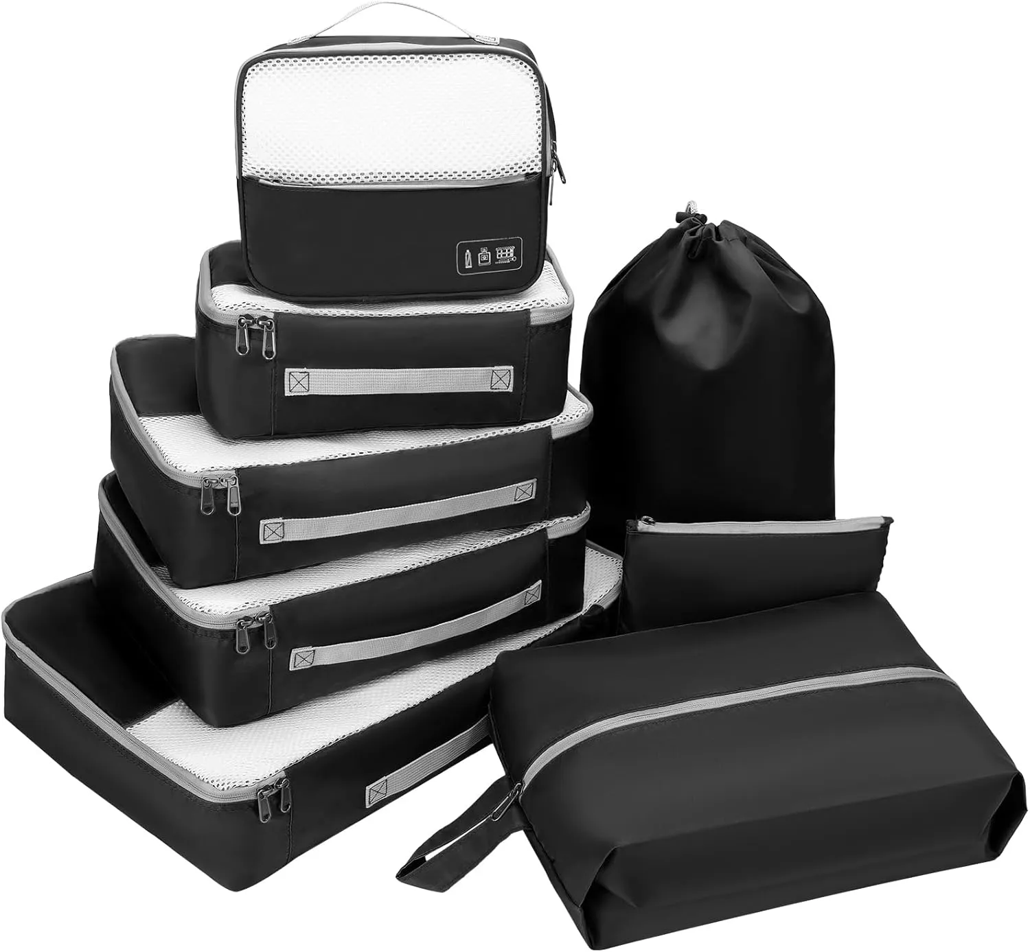 8 Set Packing Cubes for Travel (L,M,S,XS)-Suitcases Organizer Set for Travel Accessories Travel Essentials, Luggage Packing Bags for Carry on Suitcase (8set, Black)