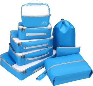 8 Set Packing Cubes for Travel (L,M,S,XS)-Suitcases Organizer Set for Travel Accessories Travel Essentials, Luggage Packing Bags for Carry on Suitcase (8set, Blue）