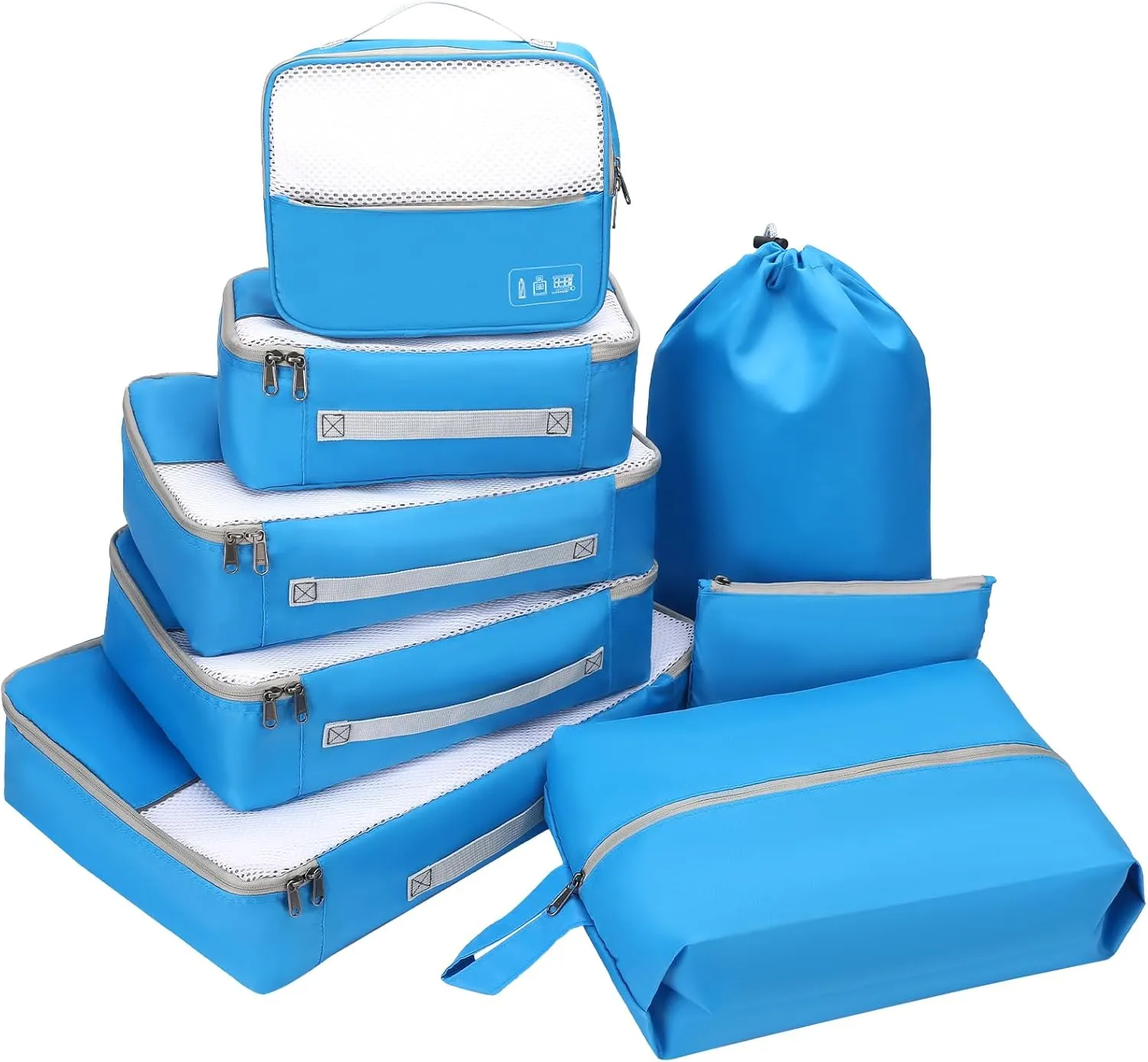 8 Set Packing Cubes for Travel (L,M,S,XS)-Suitcases Organizer Set for Travel Accessories Travel Essentials, Luggage Packing Bags for Carry on Suitcase (8set, Blue）