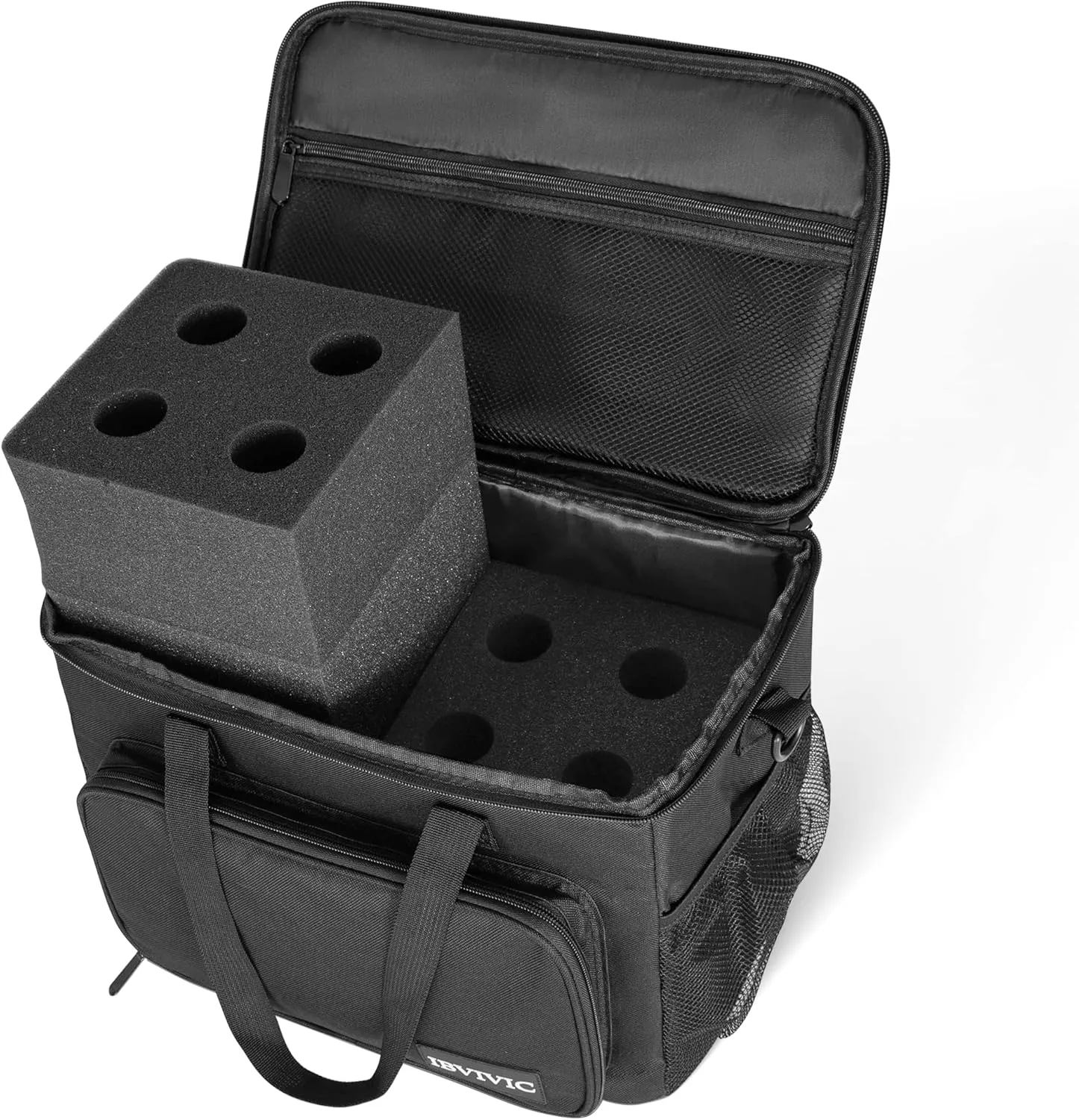 8 Slots Wireless Microphone Case with Foam, 1680D Heavy Duty Oxford Fabric Microphone Bag with Shoulder Strap, BLACK