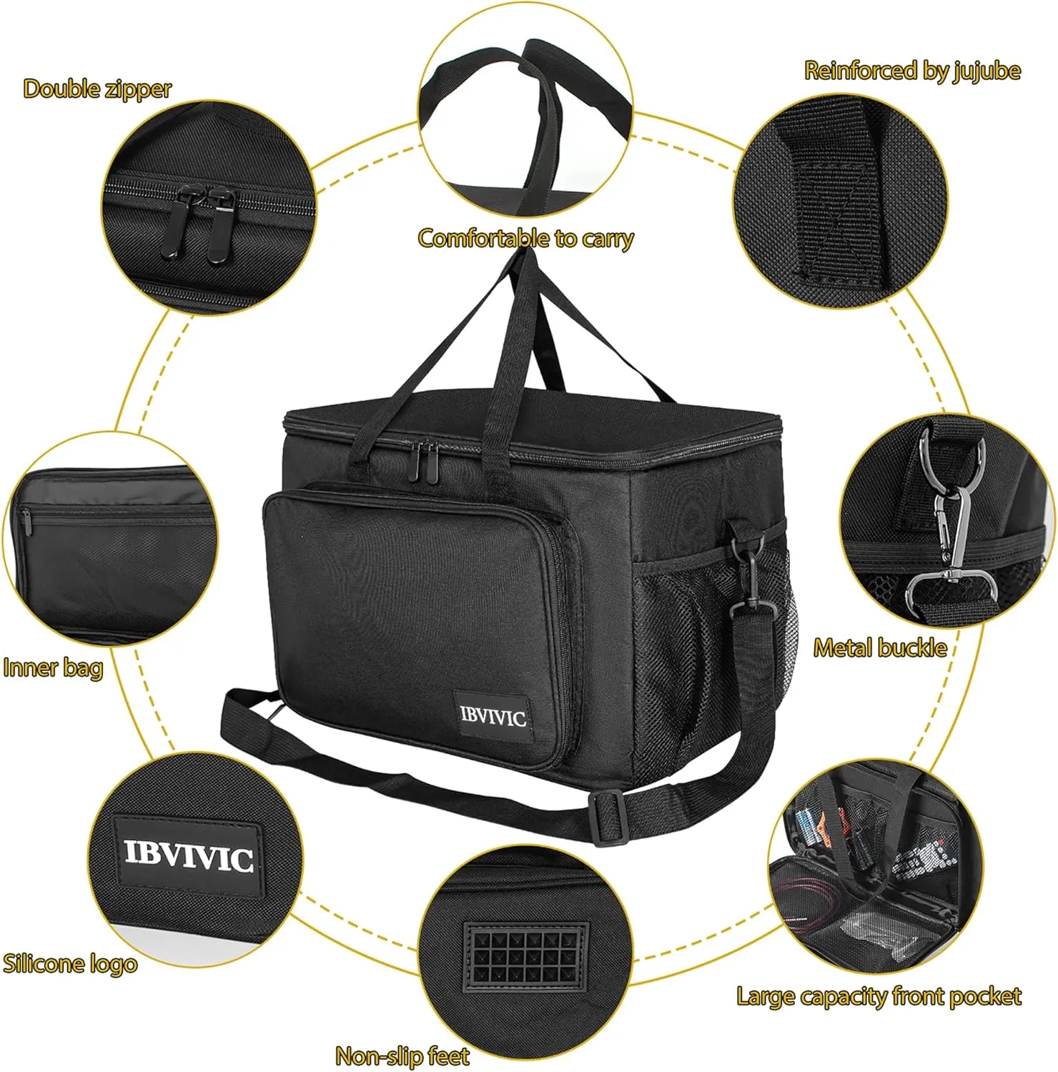 8 Slots Wireless Microphone Case with Foam, 1680D Heavy Duty Oxford Fabric Microphone Bag with Shoulder Strap, BLACK