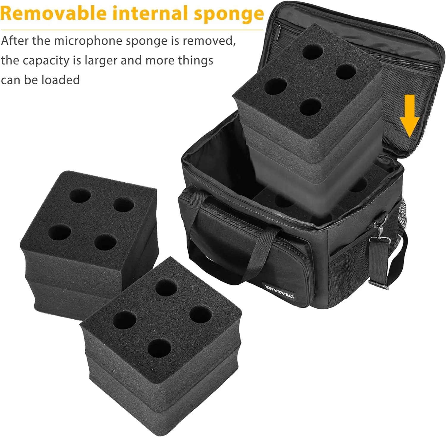 8 Slots Wireless Microphone Case with Foam, 1680D Heavy Duty Oxford Fabric Microphone Bag with Shoulder Strap, BLACK