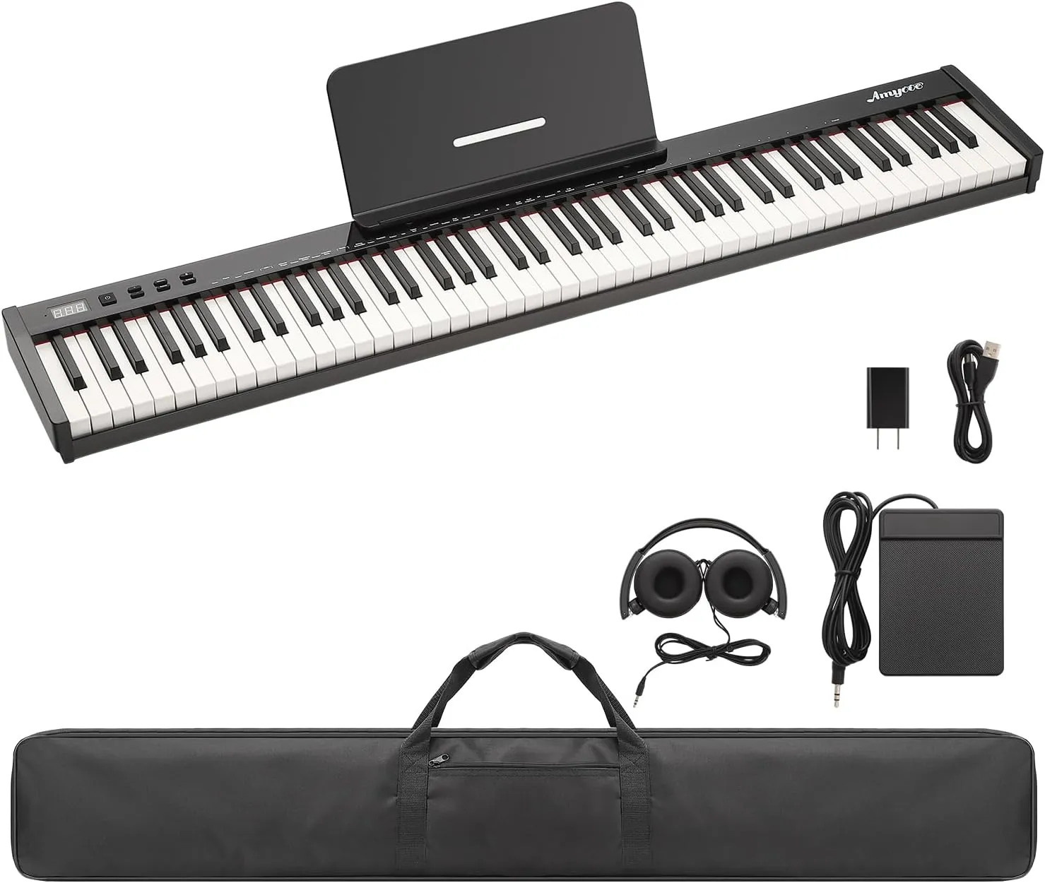 88 Key Keyboard Piano,Full-Size Electric Keyboard Piano for Beginners,Portable Electric Piano with Sustain Pedal,Headphones,Handbag,Bluetooth, USB MIDI