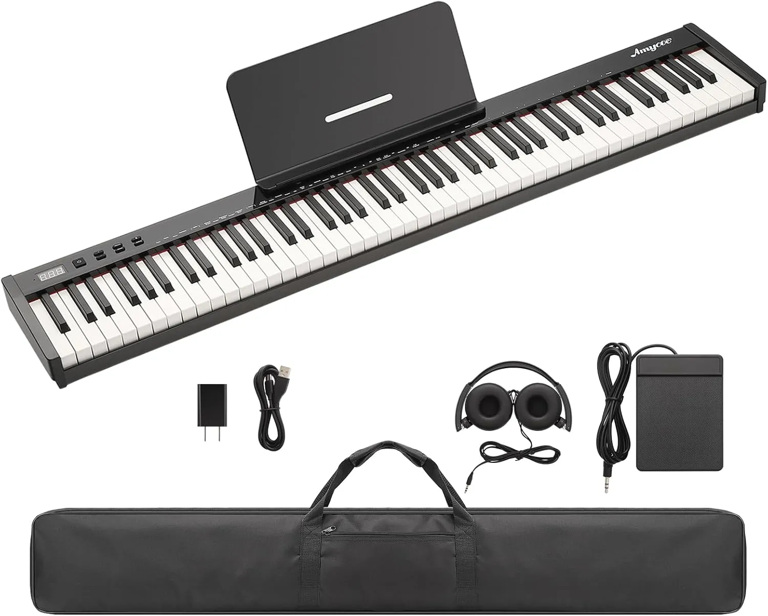 88 Key Keyboard Piano,Full-Size Electric Keyboard Piano for Beginners,Portable Electric Piano with Sustain Pedal,Headphones,Handbag,Bluetooth, USB MIDI