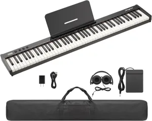 88 Key Keyboard Piano,Full-Size Electric Keyboard Piano for Beginners,Portable Electric Piano with Sustain Pedal,Headphones,Handbag,Bluetooth, USB MIDI
