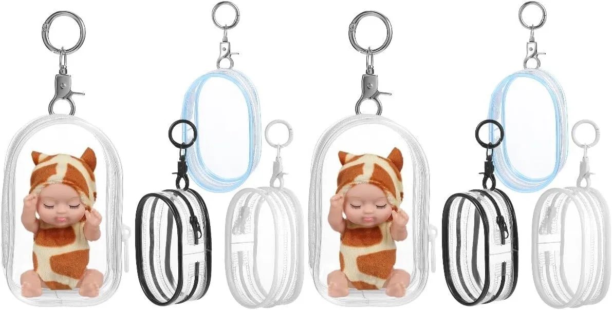 8PCS Clear Figure Display Bag with Keychain Zipper Clear Display Case Display Case Small Doll Storage Bag Hanging Box Organizer for Figures Collectibles