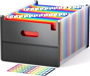 ABC life 26 Pockets Accordion File Organizer,Expanding Filing Box with Mesh Bag,Expandable A4/Letter Size Folder, Accordian Document Organizer,Portable Bill/Receipt Folders with A-Z Alphabetical Tabs