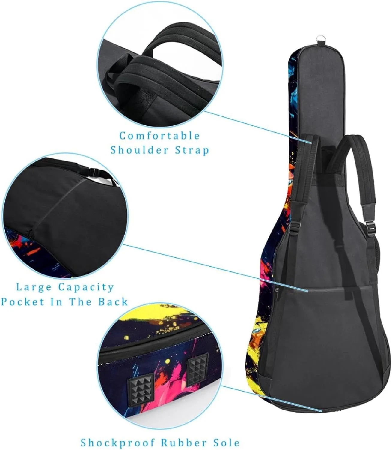 Abstract Seamless Pattern with Speed Race Acoustic Guitar Gig Bag, 1 cm Thick Padding Waterproof Guitar Case Backpack with Dual Adjustable Shoulder Strap for 40-42 Inch Guitar