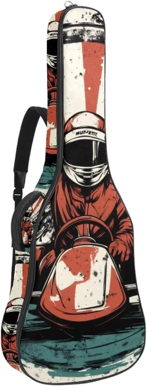 Acoustic Guitar Bag 1 cm Thick Padding, Waterproof Oxford Cloth Guitar Bag Backpack for 40-42 Inch Electric Bass Classical Guitars, Racer in a Victory Pose with Checkered Flag