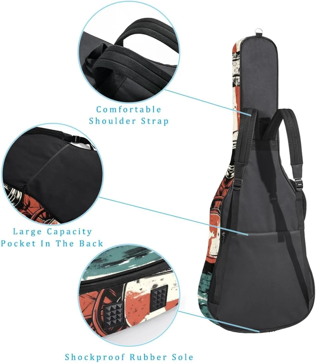 Acoustic Guitar Bag 1 cm Thick Padding, Waterproof Oxford Cloth Guitar Bag Backpack for 40-42 Inch Electric Bass Classical Guitars, Racer in a Victory Pose with Checkered Flag