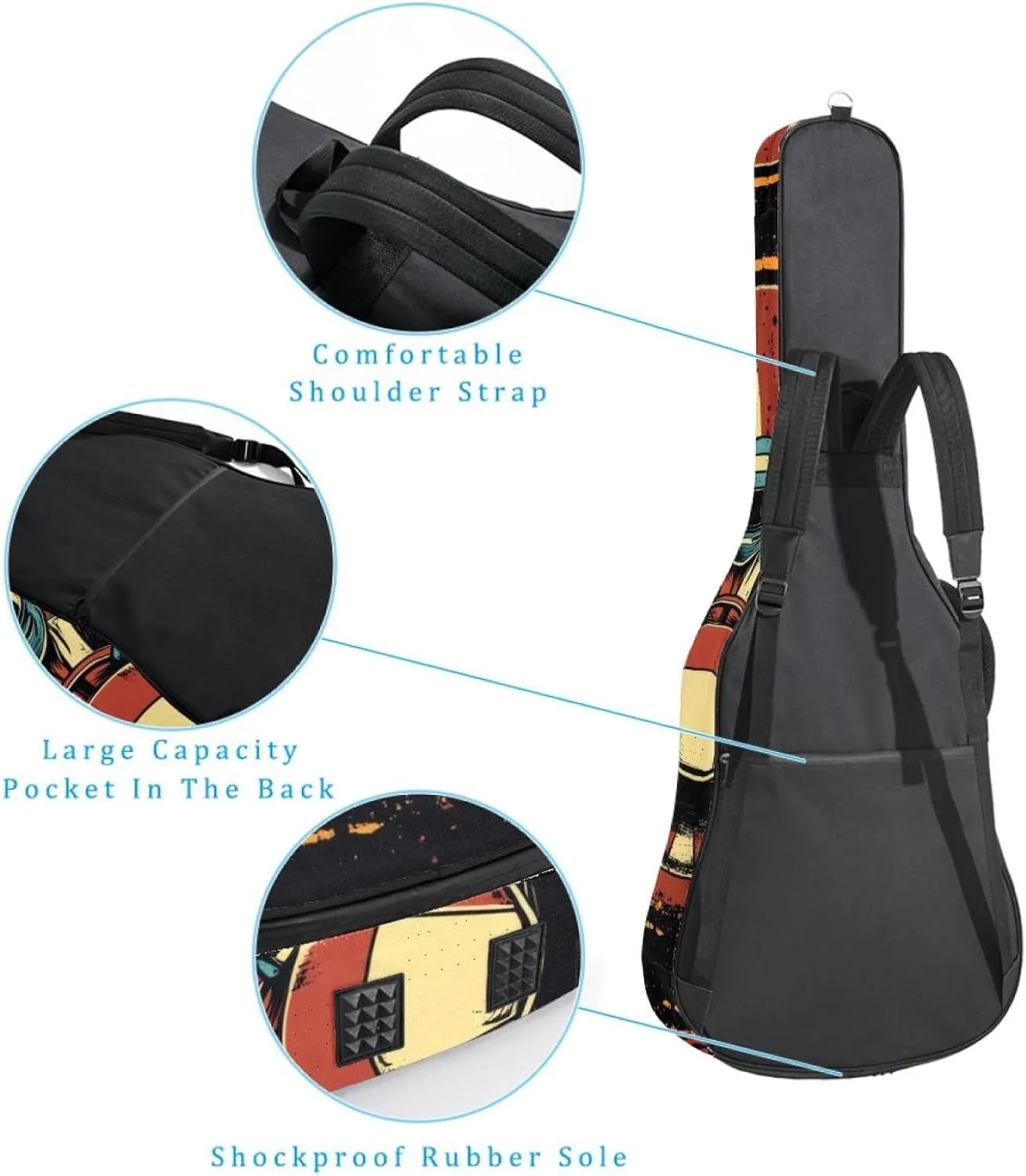 Acoustic Guitar Bag, Soft Guitar Case with 2 Pockets and Back Hanger Loop for 40 41 42 Inch Electric Bass Classical Guitars, Racer in a Victory Pose with Checkered Flags