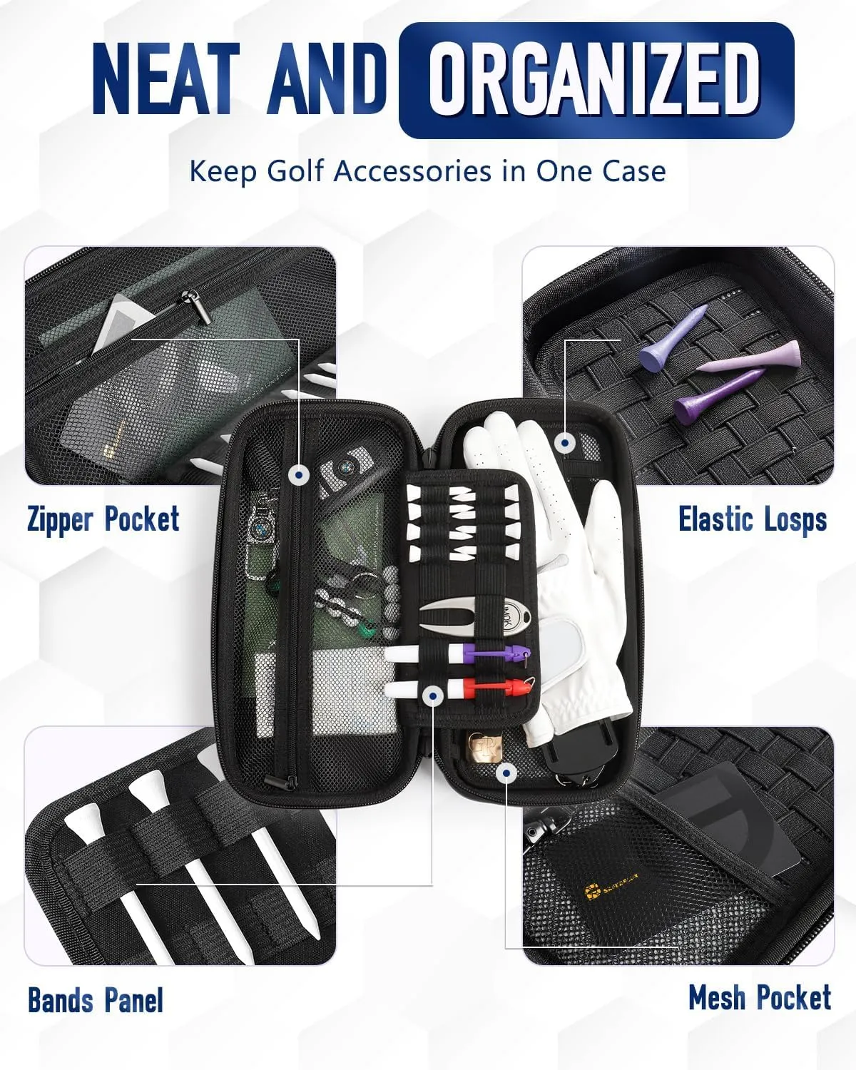 Active Carbon Fabric Odor - Absorbing Golf Glove Holder Case with Glove Shaper - Multifunctional Organizer for Phone, Tees, Divot Tool, Golf Gifts for Men & Women