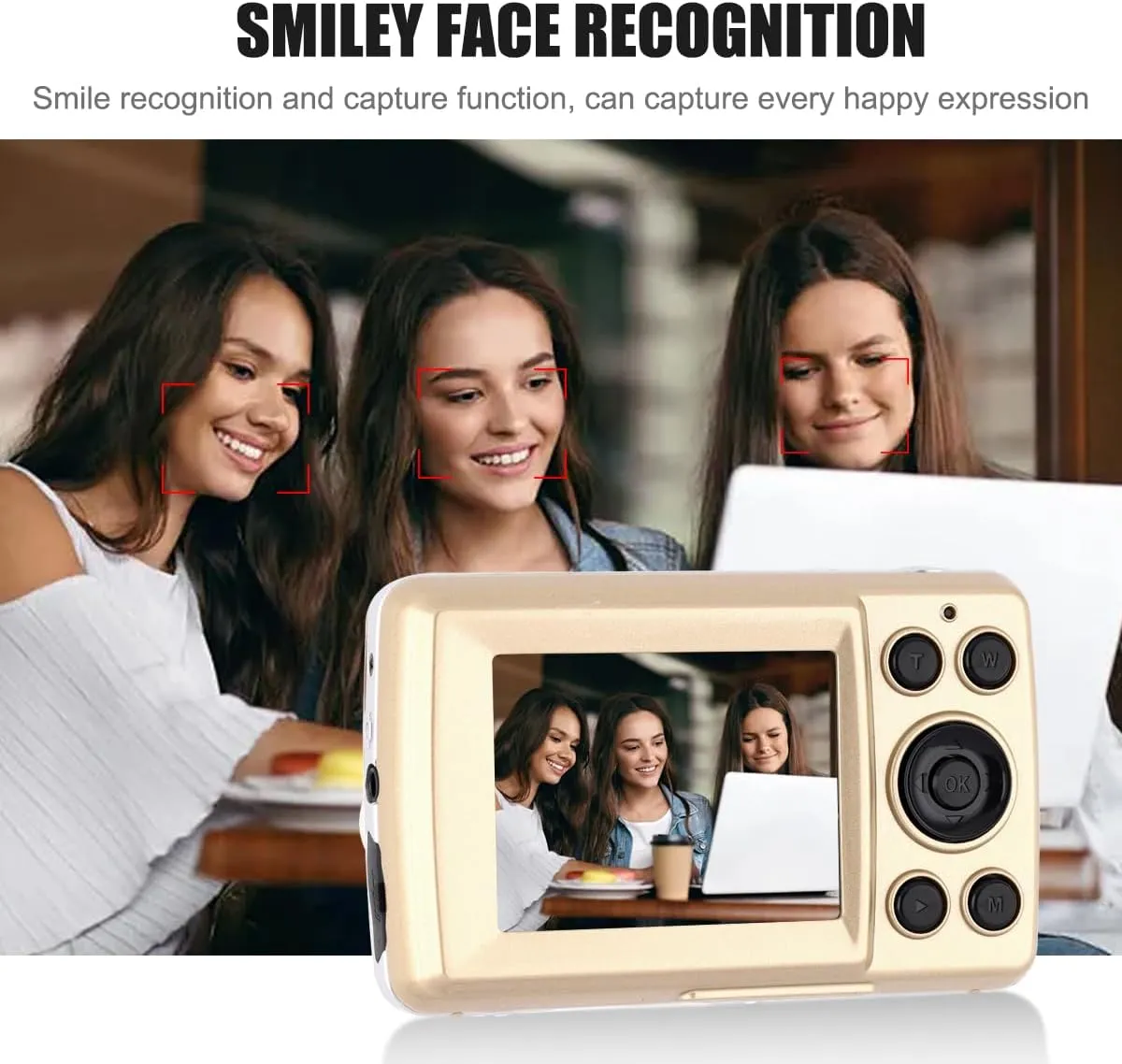 Acuvar 16MP Megapixel Compact Digital Photo and Video Camera with 2.4" LCD Screen, 32GB SD Card, Mic Input and USB Media Transfer (Gold)