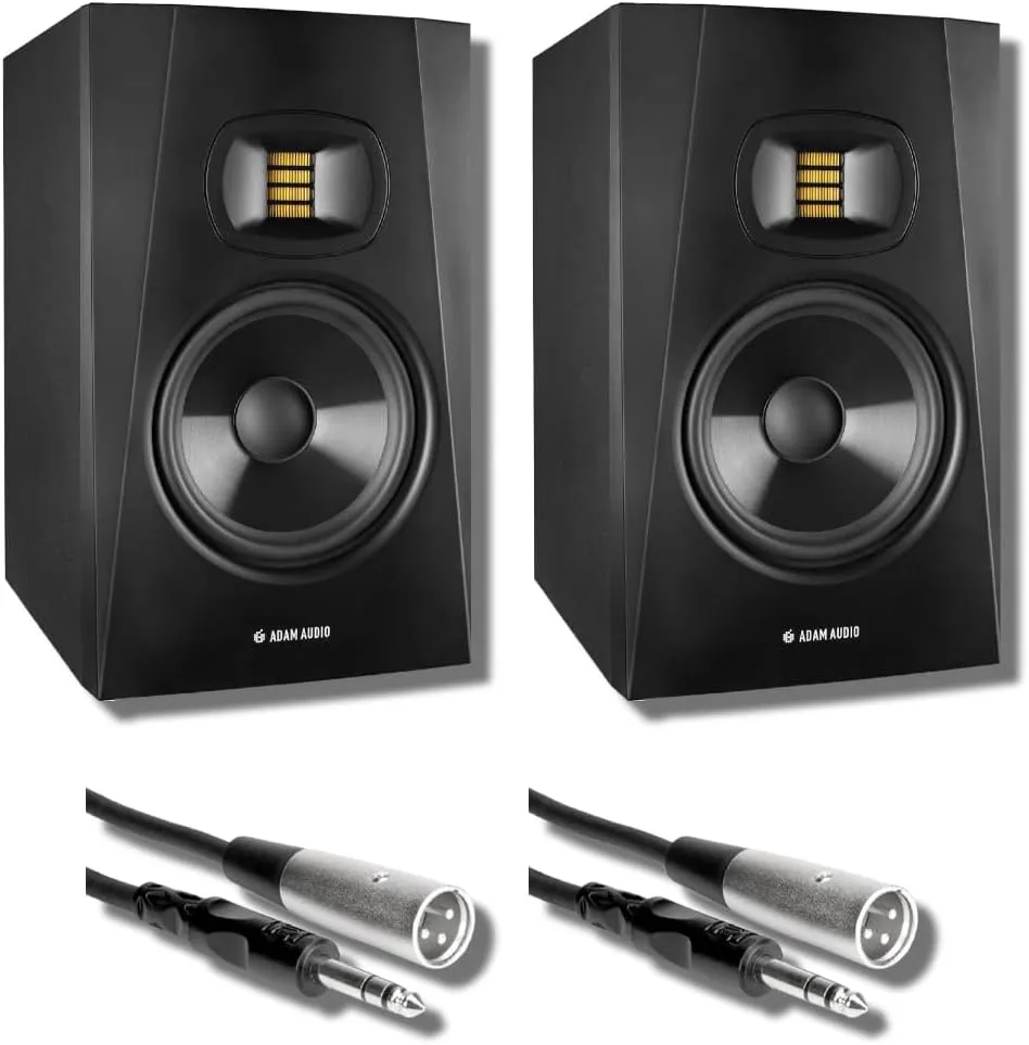 Adam Audio T8V Studio Monitor (Pair) with Professional Grade Balanced 1/4" to XLR Cables and StreamEye Polishing Cloth
