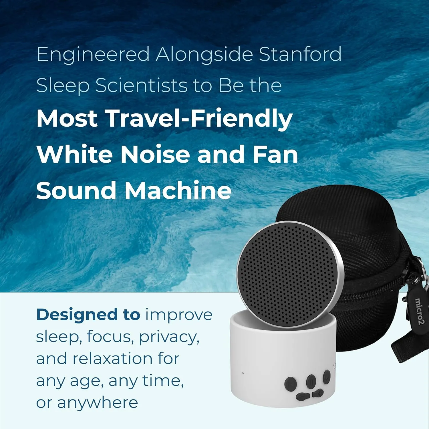 Adaptive Sound Technologies LectroFan Micro2 & Carrying Case for LectroFan Micro2 - Portable Bluetooth Speaker - Compact Sound Machine for Travel - White Sound Machine & Black Case
