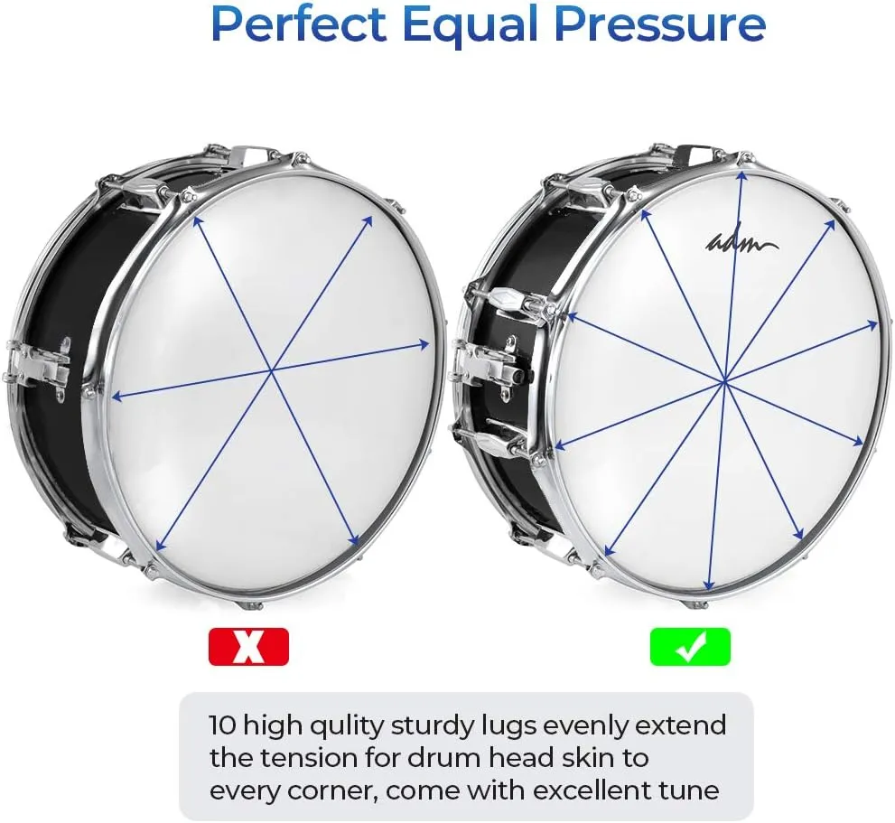 ADM 14"X 5.5" Snare Drum Set, Kids Student Snare Drum Beginner Kit with Stand, Drum Mute Pad, Strap, Drum Sticks, Drum Keys, Black