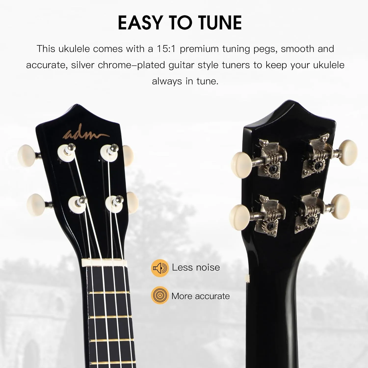 ADM Ukulele for Beginners Hawaiian Wood Ukelele Kit for Kids Adult Student Starter Professional Ukalelee Pack Bundle with Free Lessons Gig Bag Strap Nylon String Tuner (Black, 21 Inch)