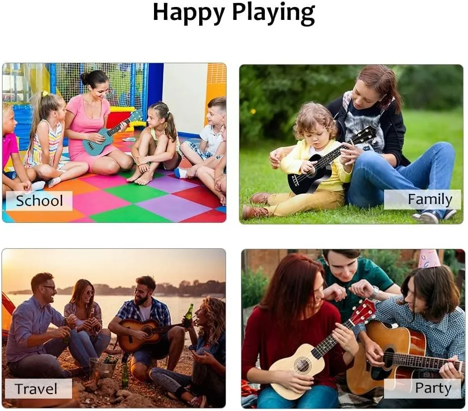 ADM Ukulele for Beginners Hawaiian Wood Ukelele Kit for Kids Adult Student Starter Professional Ukalelee Pack Bundle with Free Lessons Gig Bag Strap Nylon String Tuner (Black, 21 Inch)