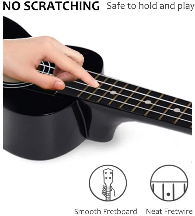 ADM Ukulele for Beginners Hawaiian Wood Ukelele Kit for Kids Adult Student Starter Professional Ukalelee Pack Bundle with Free Lessons Gig Bag Strap Nylon String Tuner (Black, 21 Inch)
