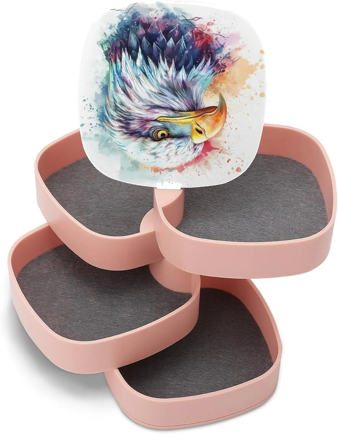 Adorable Hand-drawn Illustration of Eagle Jewelry Boxes for Women,full of Cute Details Earring Holder Organizer Rotating Jewelry Organizer for Necklaces Bracelets Ring