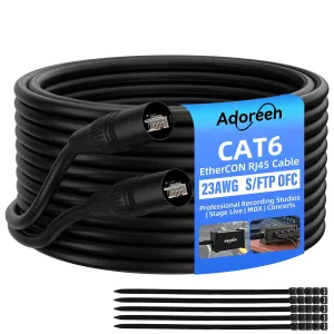 Adoreen Shielded Cat 6 Ethernet Cable 250 Ft EtherCON-Compatible RJ45 Connectors, 23 Gauge OFC EtherCON Cable, S/FTP, PVC&UV Jacket, Indoor&Outdoor for Pro Audio& Lighting, Video, Networking Ties