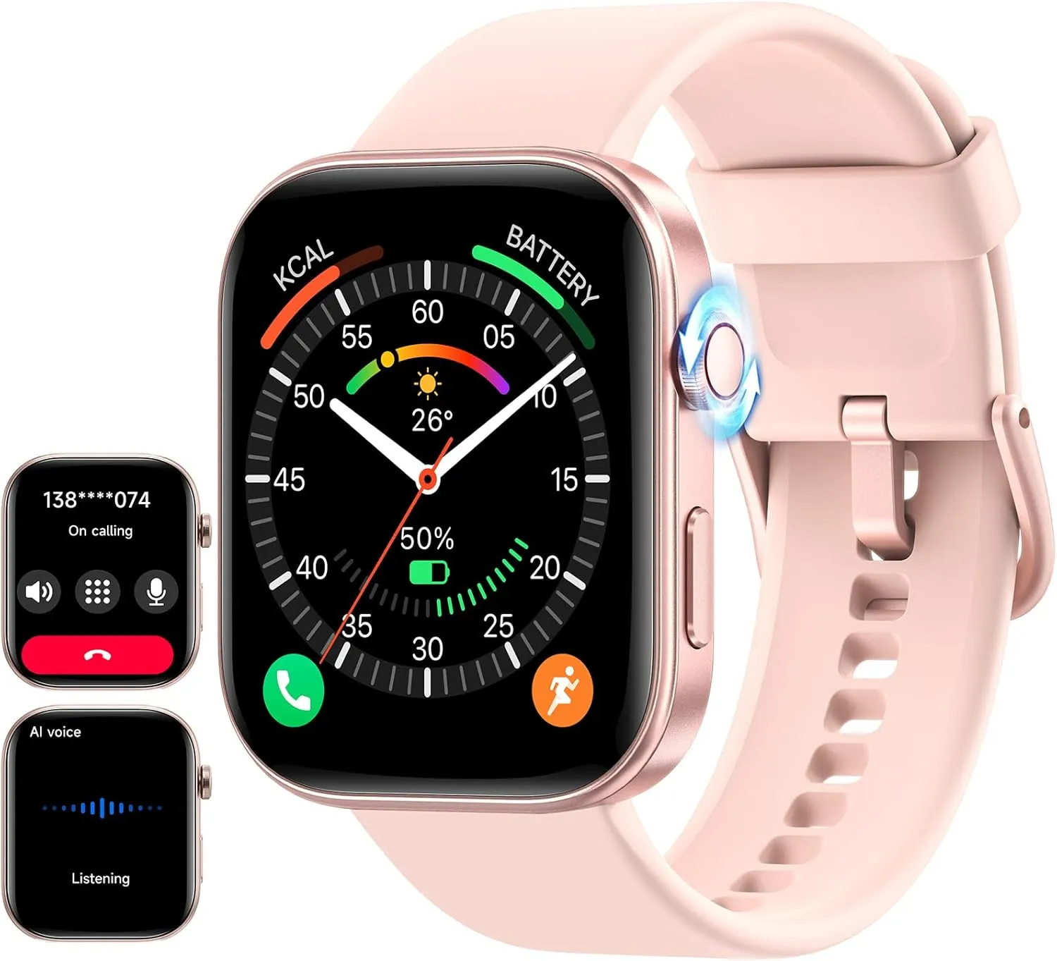 aeac Smart Watch for Women Men iPhone & Android,1.99" AMOLED Screen 3ATM Waterproof Fitness Watch with Answer/Make Call AI Voice,24H-Heart Rate/SpO2/BP Monitor,120  Sports Modes (Pink, 1.99)