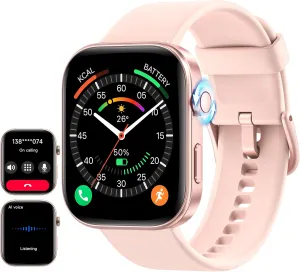 aeac Smart Watch for Women Men iPhone & Android,1.99" AMOLED Screen 3ATM Waterproof Fitness Watch with Answer/Make Call AI Voice,24H-Heart Rate/SpO2/BP Monitor,120  Sports Modes (Pink, 1.99)