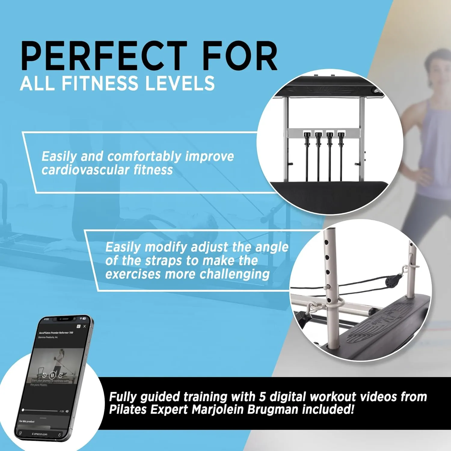 AeroPilates Reformer Home Workout Equipment, Pilates Machine w/Resistance