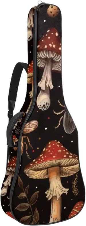 Aesthetic Mushroom Insects Pattern Acoustic Guitar Bag, Guitar Case Gig Bag 40 41 42 inch with Dual Adjustable Shoulder Strap and Back Hanger Loop
