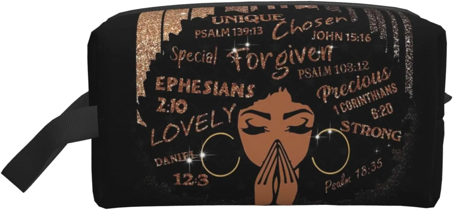 African Girl Large Makeup Bag Zipper Pouch Travel Cosmetic Organizer for Women Waterproof Makeup Bag Zipper Pouch