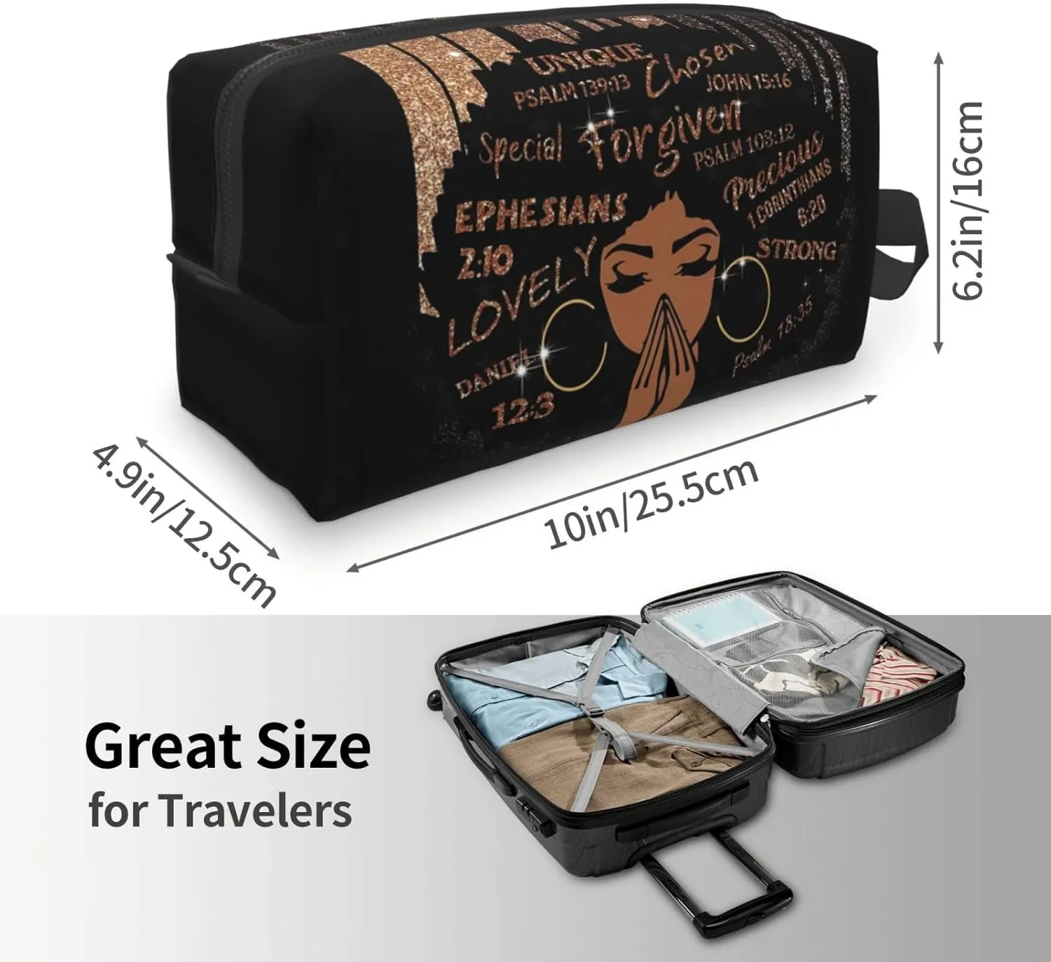 African Girl Large Makeup Bag Zipper Pouch Travel Cosmetic Organizer for Women Waterproof Makeup Bag Zipper Pouch