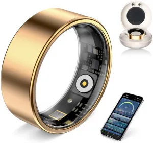AI Smart Ring for Women Men - Sleep Tracker Ring with Heart Rate, Blood Oxygen, 10ATM Waterproof Fitness Ring, Step Counter & GPS Activity Fitness Tracker,7-Day Battery for iOS/Android (Gold, 8)