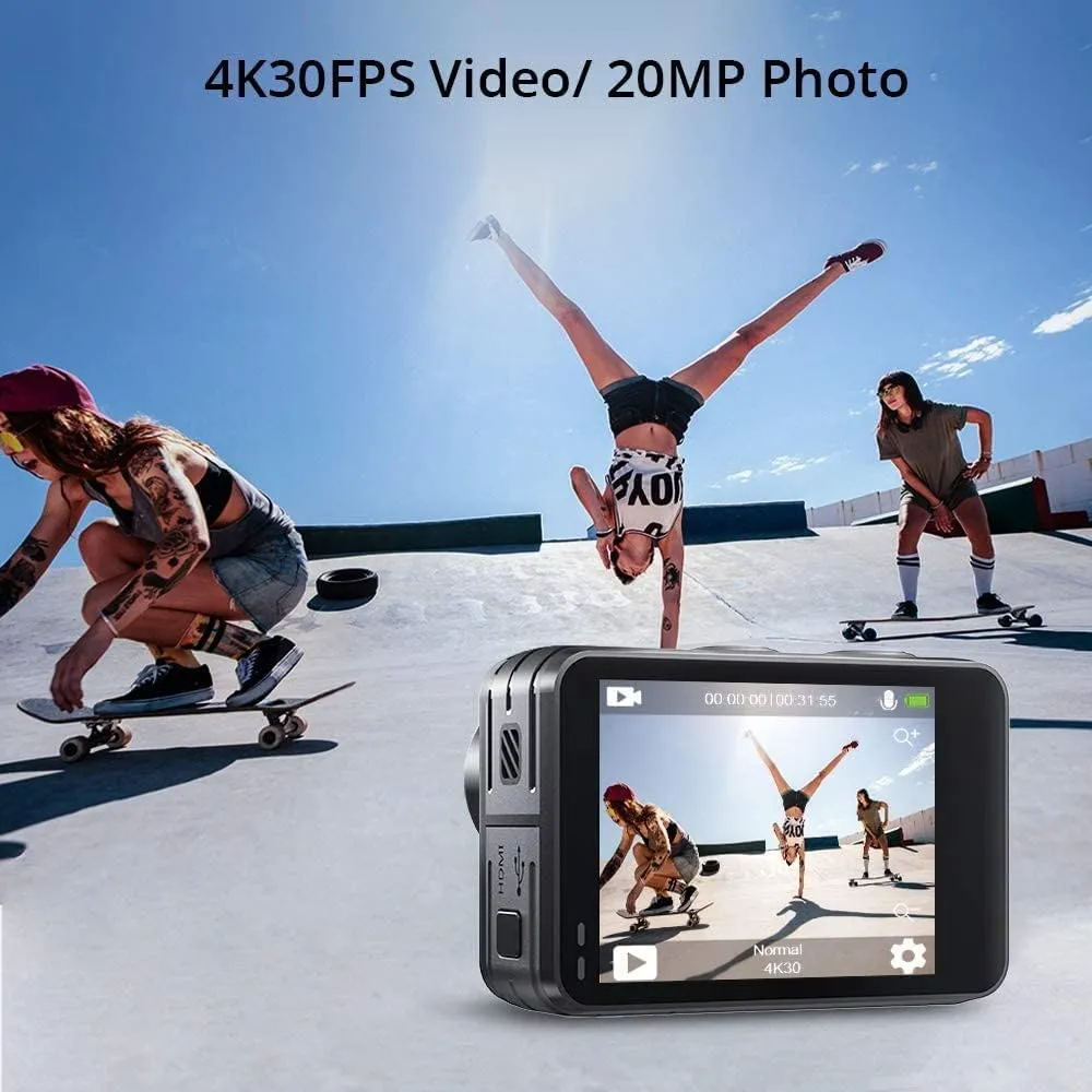 AKASO Brave 7 LE 4K30fps Action Camera with 256GB MicroSDXC U3 Memory Card Accessories Kit Bundle Ultra HD 131FT Waterproof Camera EIS 2.0 WiFi Remote Control Zoom Underwater Camera