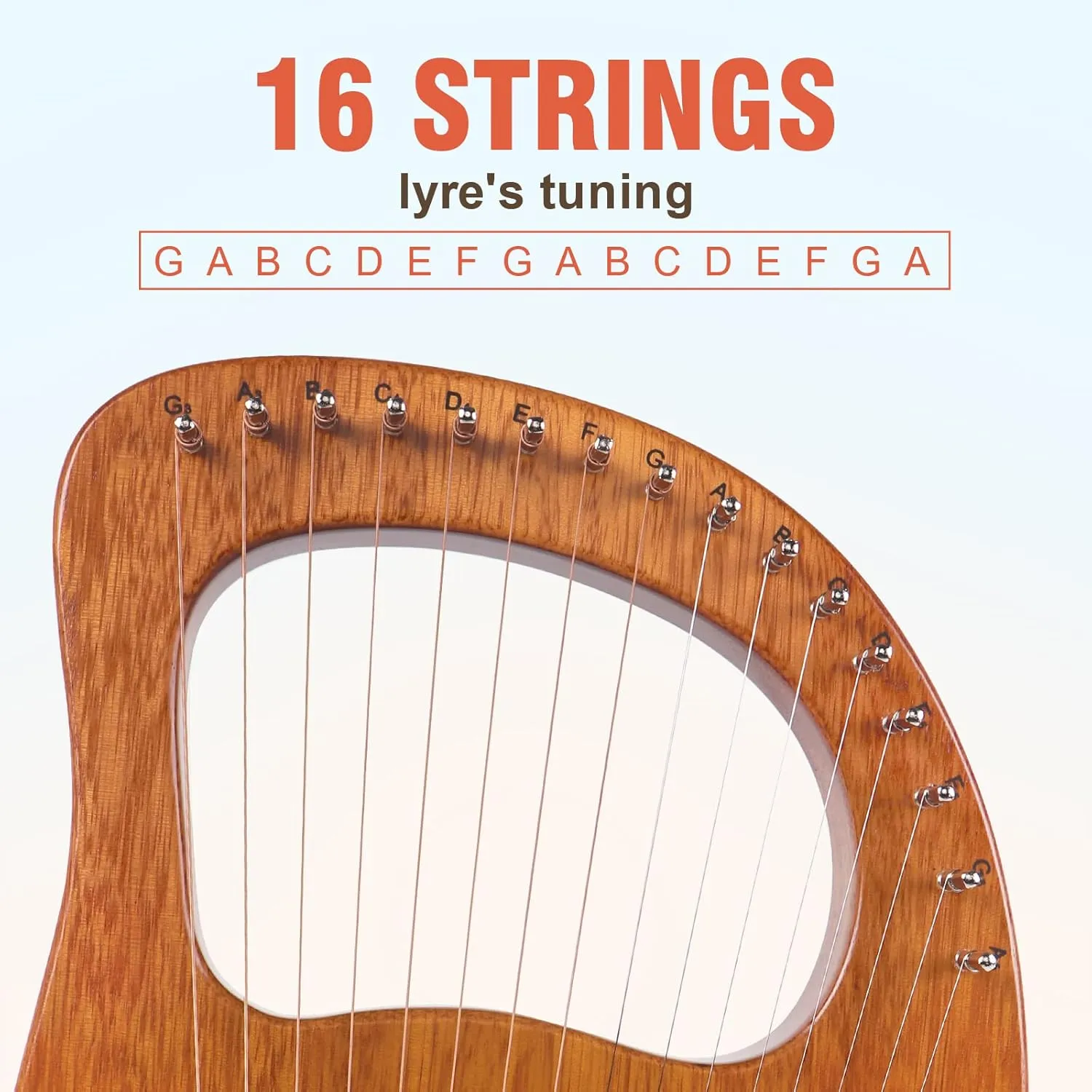 AKLOT 16 Metal Strings Lyre Harp Maple Saddle Mahogany Body Lyra Harp with Carved Note Tuning Wrench Pick up Strings