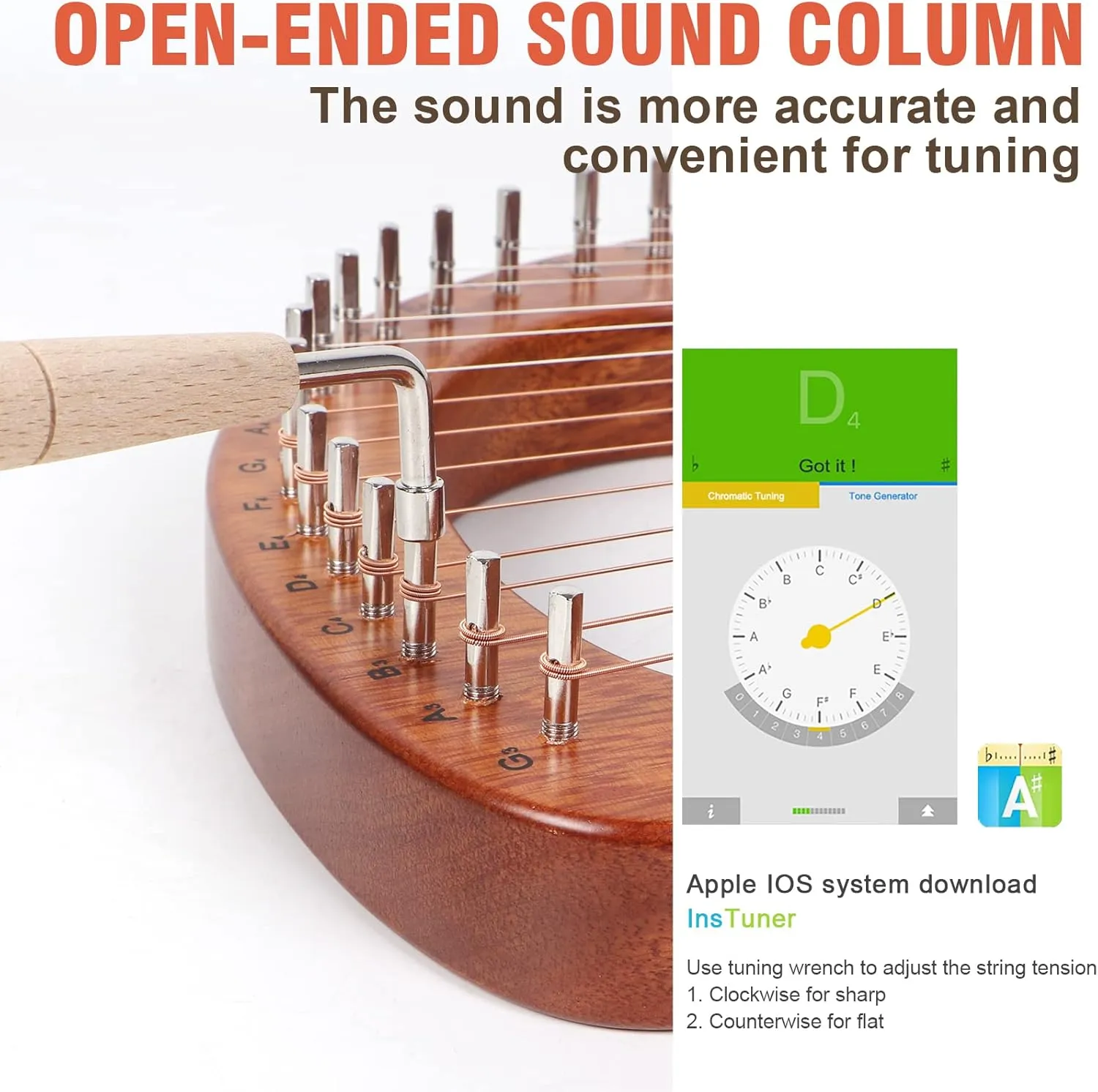 AKLOT 16 Metal Strings Lyre Harp Maple Saddle Mahogany Body Lyra Harp with Carved Note Tuning Wrench Pick up Strings