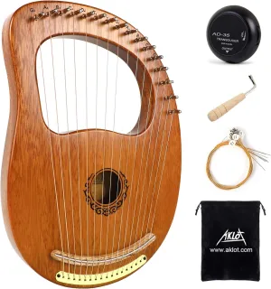 AKLOT 16 Metal Strings Lyre Harp Maple Saddle Mahogany Body Lyra Harp with Carved Note Tuning Wrench Pick up Strings