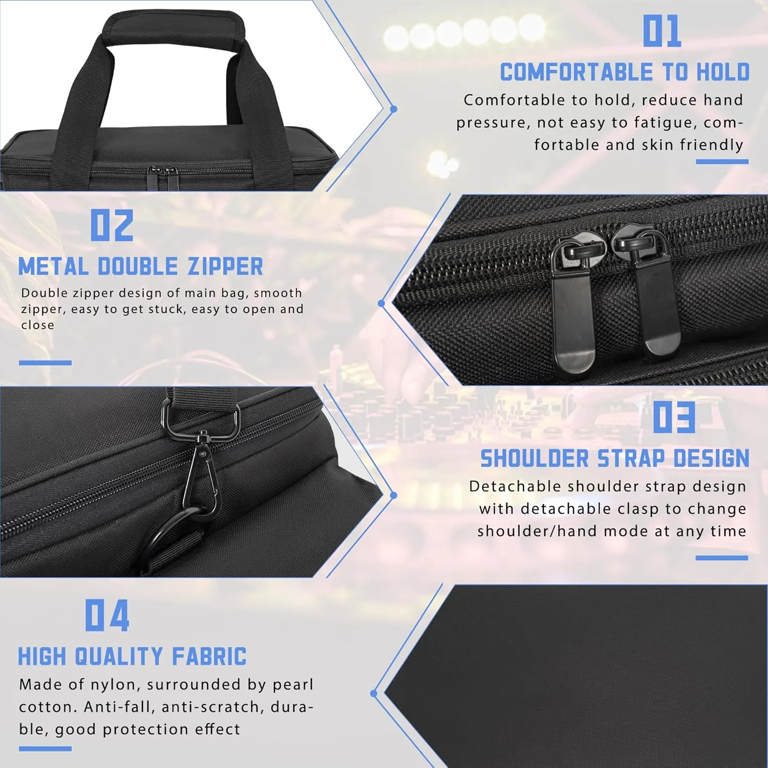 AKOZLIN Cable File Bag DJ Gig Bag Cord Organizer Case with Detachable Dividers for Laptop,DJ Gear, Sound Instrument and Music Equipment Accessories 13"×8.3"×8.3" Black Blue
