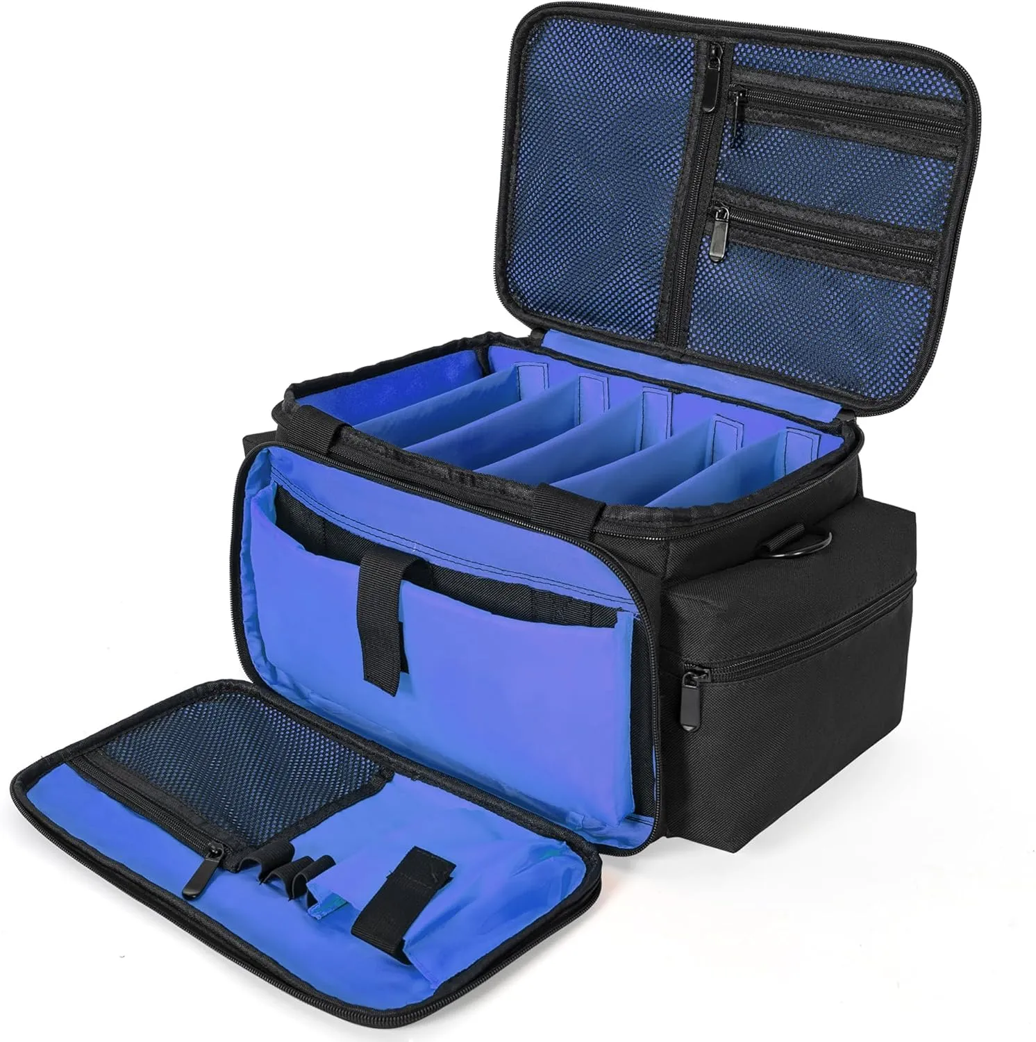 AKOZLIN Cable File Bag DJ Gig Bag Cord Organizer Case with Detachable Dividers for Laptop,DJ Gear, Sound Instrument and Music Equipment Accessories 13"×8.3"×8.3" Black Blue