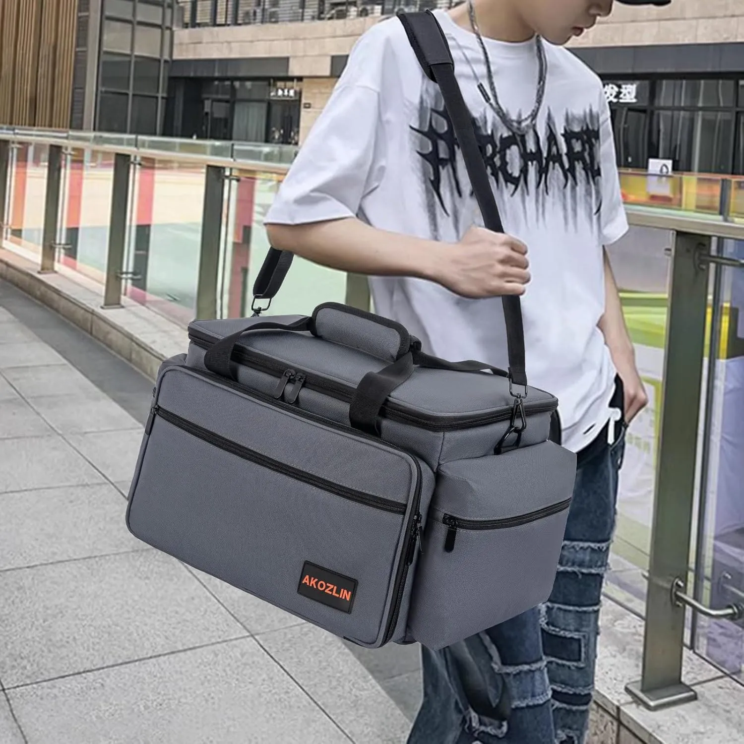 AKOZLIN Cable File Bag DJ Gig Bag Cord Organizer Case with Detachable Dividers for Laptop,DJ Gear, Sound Instrument and Music Equipment Accessories 16"x11"x10" Grey