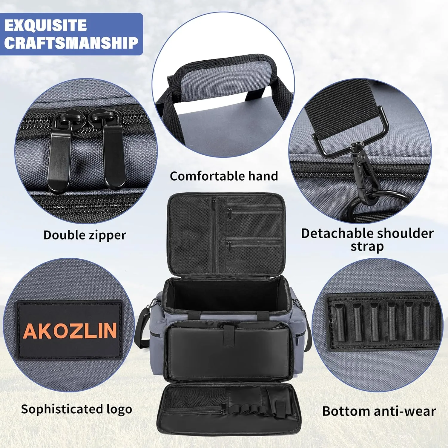 AKOZLIN Cable File Bag DJ Gig Bag Cord Organizer Case with Detachable Dividers for Laptop,DJ Gear, Sound Instrument and Music Equipment Accessories 16"x11"x10" Grey